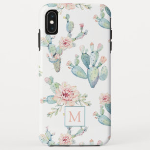 Elegant Watercolor Cactus Pattern Monogram iPhone XS Max Case
