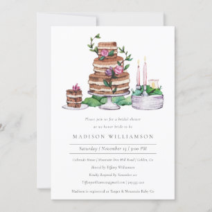 Elegant Watercolor Cake and Flowers Bridal Shower  Invitation