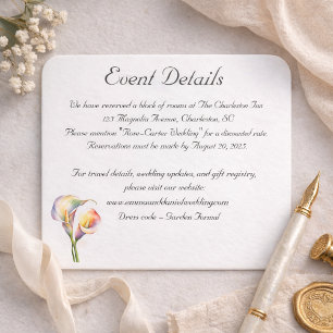 Elegant Watercolor Calla Lilies Romantic Floral Enclosure Card