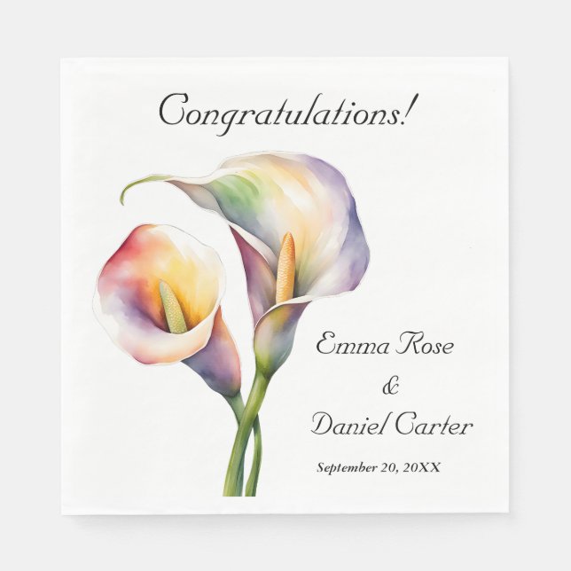 Elegant Watercolor Calla Lilies Romantic Floral Napkin (Front)