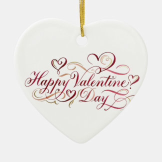 Elegant Watercolor Calligraphy Happy Valentine's D Ceramic Ornament