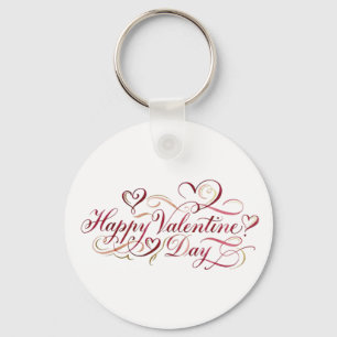 Elegant Watercolor Calligraphy Happy Valentine's D Keychain