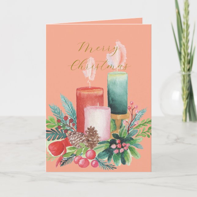 Elegant Watercolor Candlelight Christmas Card (Front)