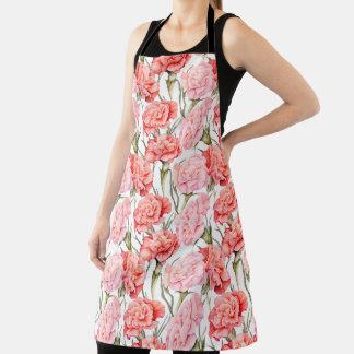 Elegant Watercolor Carnations Apron