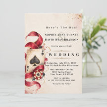 Elegant Watercolor Casino Night Burgundy Wedding