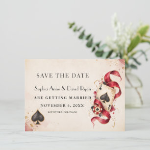 Elegant Watercolor Casino Night Burgundy Wedding Save The Date