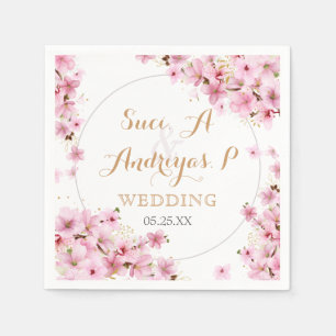Elegant Watercolor Cherry Blossom Spring Wedding Napkin