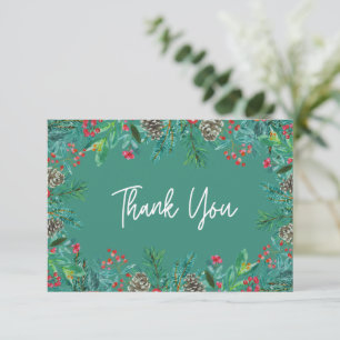 Elegant Watercolor Christmas Baby Shower Green Thank You Card