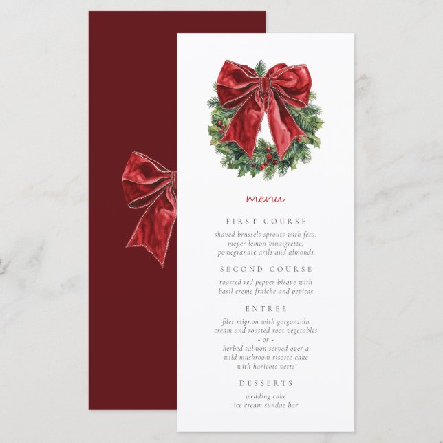 Elegant Watercolor Christmas Festive  Menu (Front/Back)