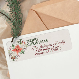 Elegant Watercolor Christmas Floral Return Address