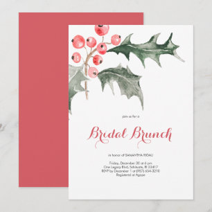 Elegant Watercolor Christmas Holly Bridal Brunch Invitation