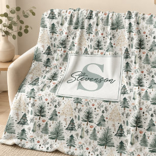 Elegant Watercolor Christmas Neutral Aesthetic Fleece Blanket