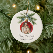 Elegant Watercolor Christmas Ornament Family Photo