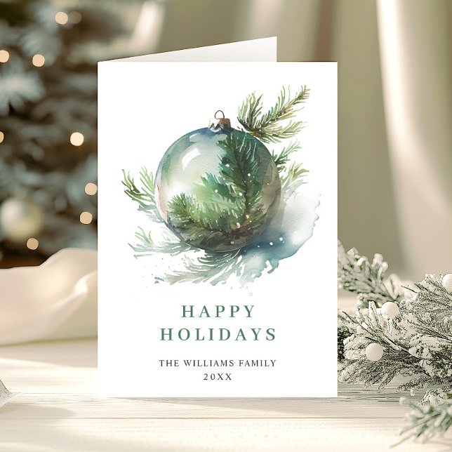 Elegant Watercolor Christmas Ornament Greeting Holiday Card (Creator Uploaded)