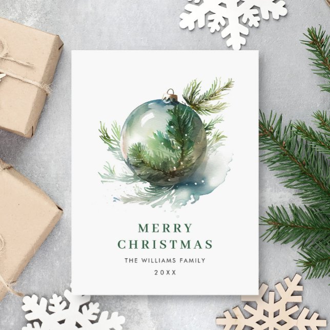 Elegant Watercolor Christmas Ornament Holiday Postcard (Creator Uploaded)