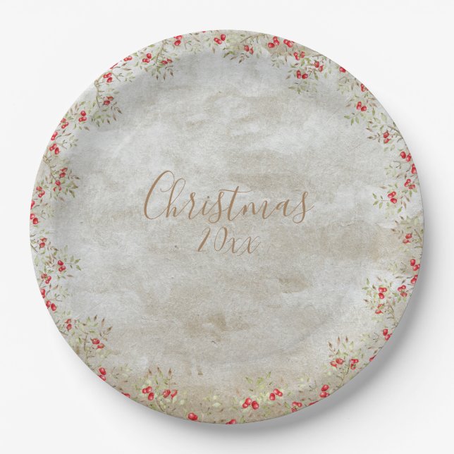 Elegant Watercolor Christmas Personalize Year Paper Plate (Front)
