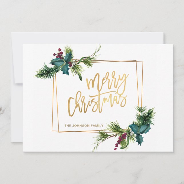 Elegant Watercolor Christmas Pine Cone Greeting Holiday Card (Front)