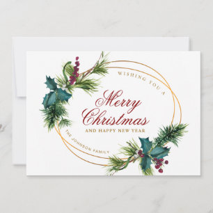 Elegant Watercolor Christmas Pine Cone Greeting Holiday Card