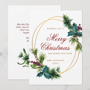 Elegant Watercolor Christmas Pine Cone Greeting Holiday Card