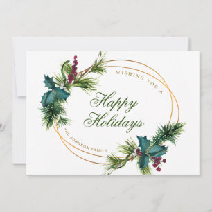 Elegant Watercolor Christmas Pine Cone Greeting Holiday Card