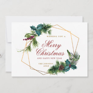 Elegant Watercolor Christmas Pine Cone Greeting Holiday Card