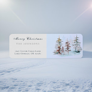 Elegant Watercolor Christmas Pine Return Address
