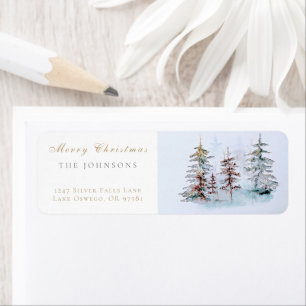 Elegant Watercolor Christmas Pine Return Address