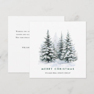 Elegant Watercolor Christmas Pine Tree Corporate Holiday Card