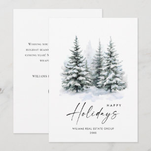 Elegant Watercolor Christmas Pine Tree Corporate Holiday Card