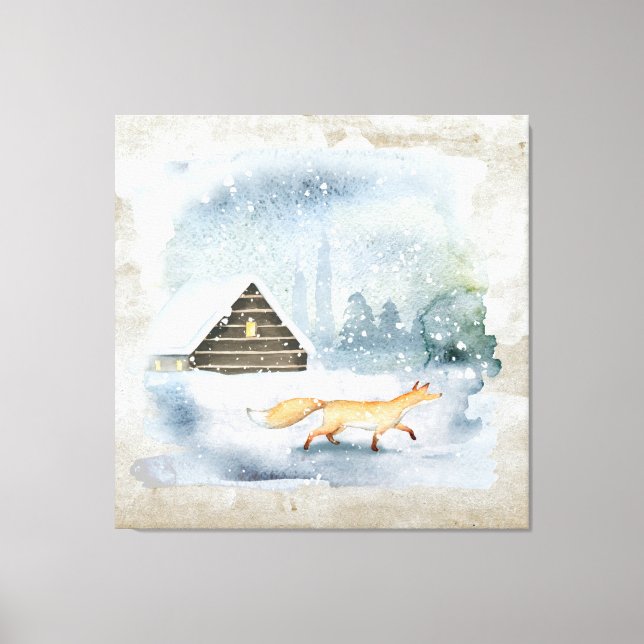 Elegant Watercolor Christmas Scene Canvas Print (Front)