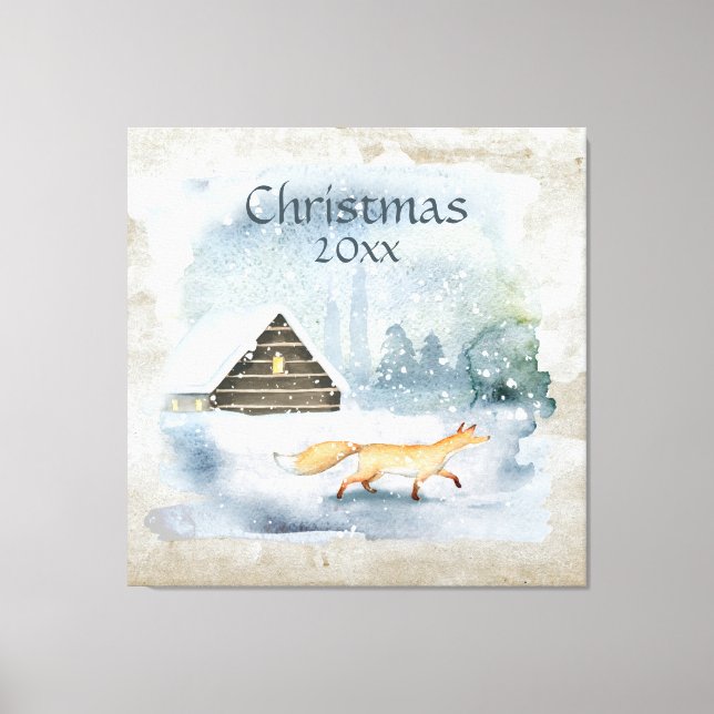 Elegant Watercolor Christmas Scene Typography Canvas Print (Front)