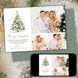 Elegant Watercolor Christmas Tree 3 Multi Photo  Holiday Card<br><div class="desc">Elegant Modern Calligraphy Script Watercolor Christmas Tree 3 Photo Collage Christmas Cards. This festive simple minimalist multi photo Christmas Holiday cards features pretty three (3) grid photo collage, watercolor christmas tree with decoration gold balls and confetti, a „Merry Christmas” greeting text which is written in a nice hand lettered swash...</div>