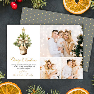 Elegant Watercolor Christmas Tree 3 Photo Collage Holiday Card