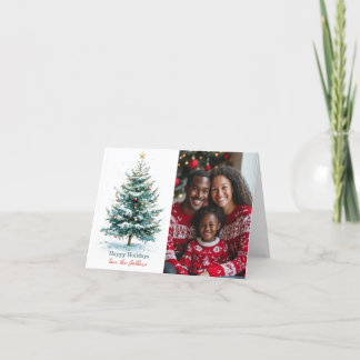 Elegant Watercolor Christmas Tree Custom Photo Holiday Card
