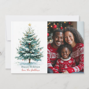 Elegant Watercolor Christmas Tree Custom Photo Holiday Card