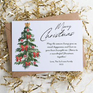 Elegant Watercolor Christmas Tree Flat  Holiday Card