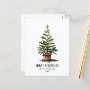 Elegant Watercolor Christmas Tree, Heartfelt Wish Holiday Postcard