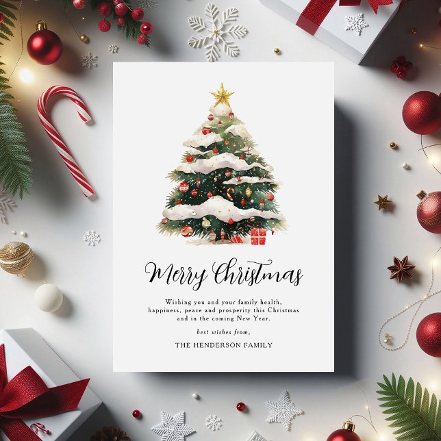 Elegant Watercolor Christmas Tree Holiday Card (Creator Uploaded)