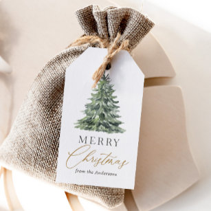 Elegant Watercolor Christmas Tree Holiday Gift Tags