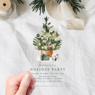 Elegant Watercolor Christmas Tree Holiday Party Acrylic Invitations