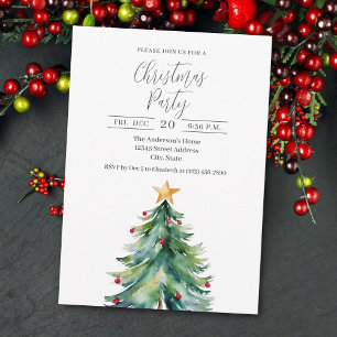 Elegant Watercolor Christmas Tree Holiday Party Invitation