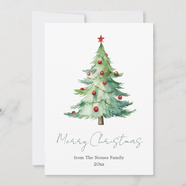 Elegant Watercolor Christmas Tree Non-Photo Holiday Card (Front)
