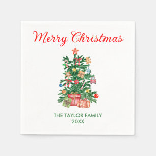Elegant Watercolor Christmas Tree Ornaments & Gift Napkin