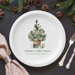 Elegant Watercolor Christmas Tree Paper Plate<br><div class="desc">Elegant holiday paper plates featuring a festive watercolor Christmas tree adorned with glass ornaments and surrounded by wrapped presents. Personalize the watercolor Christmas tree plates with a custom greeting, your family name, or other custom text. The personalized holiday paper plates are perfect to use for holiday parties, Christmas dinners, birthday...</div>