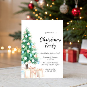 Elegant Watercolor Christmas Tree Party Invitation