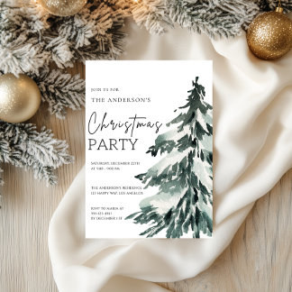 Elegant Watercolor Christmas Tree Party Invitation