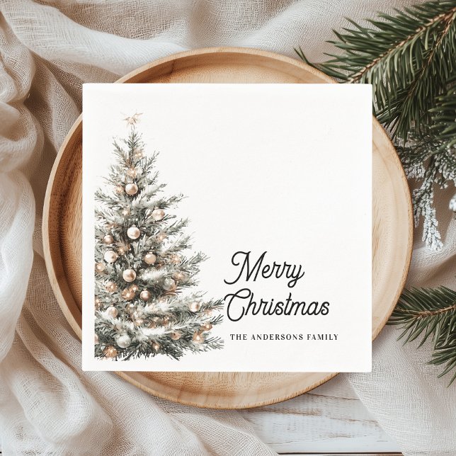 Elegant Watercolor Christmas Tree Personalized  Napkin (Creator Uploaded)