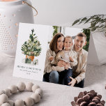 Elegant Watercolor Christmas Tree Photo Holiday Card<br><div class="desc">Elegant holiday photo card featuring a festive watercolor Christmas tree adorned with glass ornaments and surrounded by wrapped presents. Personalize the front of the card by adding a custom greeting, your family name, the year, and a photo. Add your custom message to the inside of the card or leave it...</div>