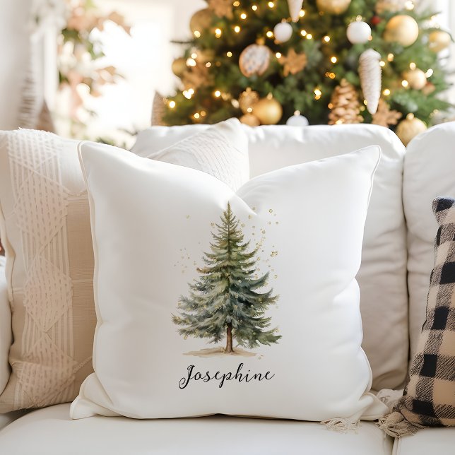 Elegant Watercolor Christmas Tree Pine Throw Pillow (Creator Uploaded)
