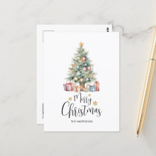 Elegant Watercolor Christmas Tree & Presents Postcard